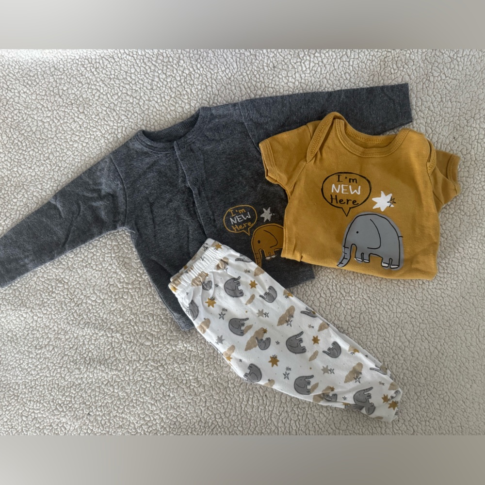 Kids Elephant Print Matching Set - Gray and Mustard